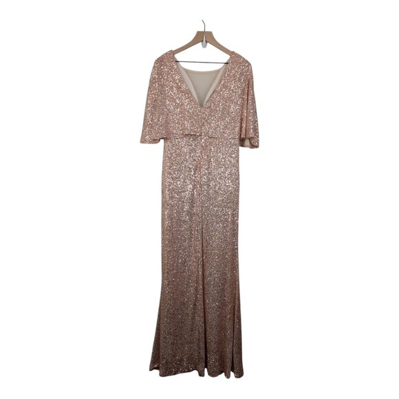 Chicwish | Cape Sleeve Mesh Insert Sequined Gown | Champagne | XXL - Picture 5 of 14